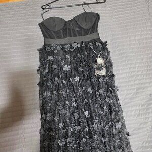 Black corset dress with tulle, maxi